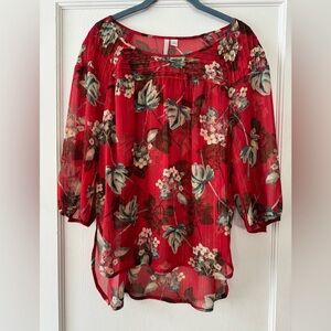 LC Lauren Conrad Red Floral Blouse